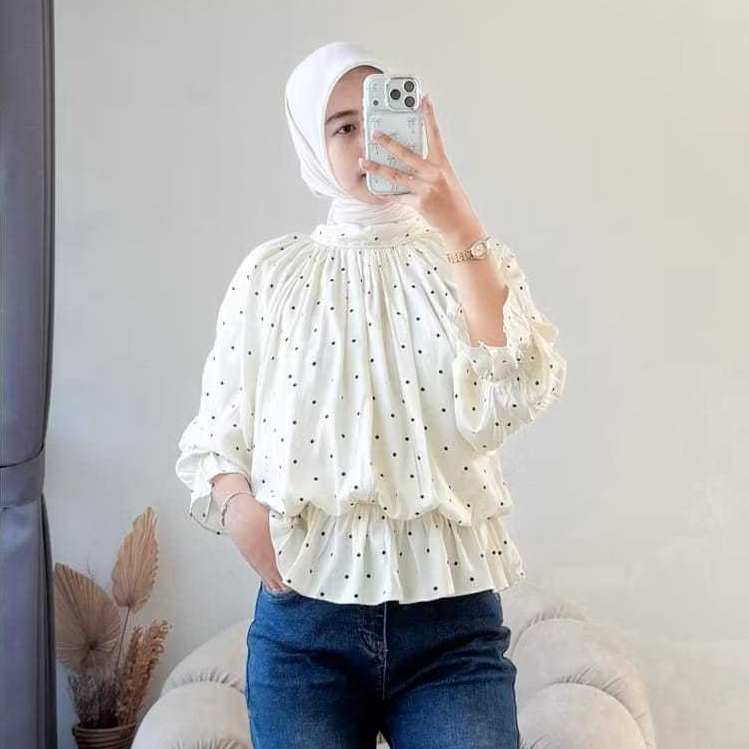 Blouse Elora Motif Atasan Top Wanita Casual Motif Polka Kekinian