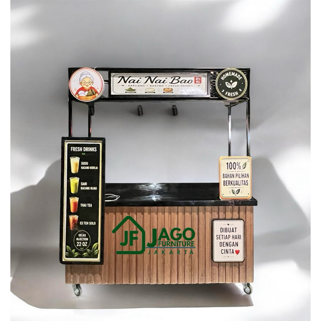 gerobak kekinian/booth kekinian/kopi/es macha/dimsum/cilok