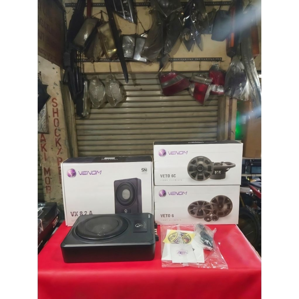 paket venom Subwoofer Kolong Aktip VENOM VX-8.2A & Speaker Split Venom VETO & Coaksial Venom VETO