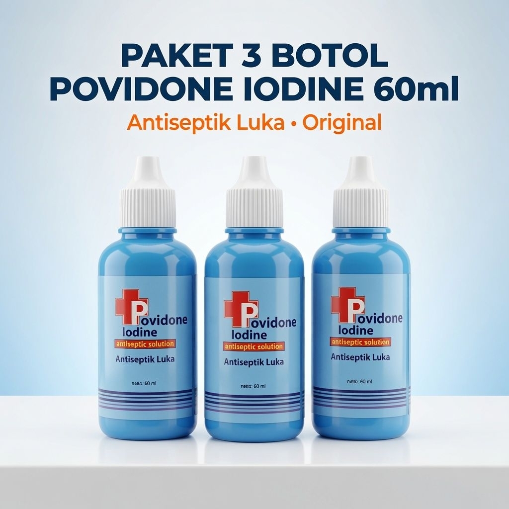 PAKET 3 BOTOL BIRU POVIDONE IODINE 60ml Antiseptik Luka - Obat Betadine