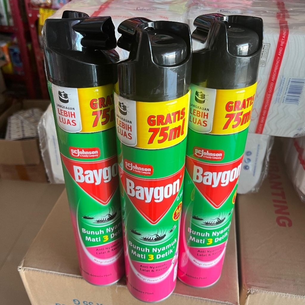 BAYGON Semprot 600ml+75ml BONUS EXTRA | Pembasmi Nyamuk, Lalat & Kecoa Ampuh | Anti Serangga Rumah T