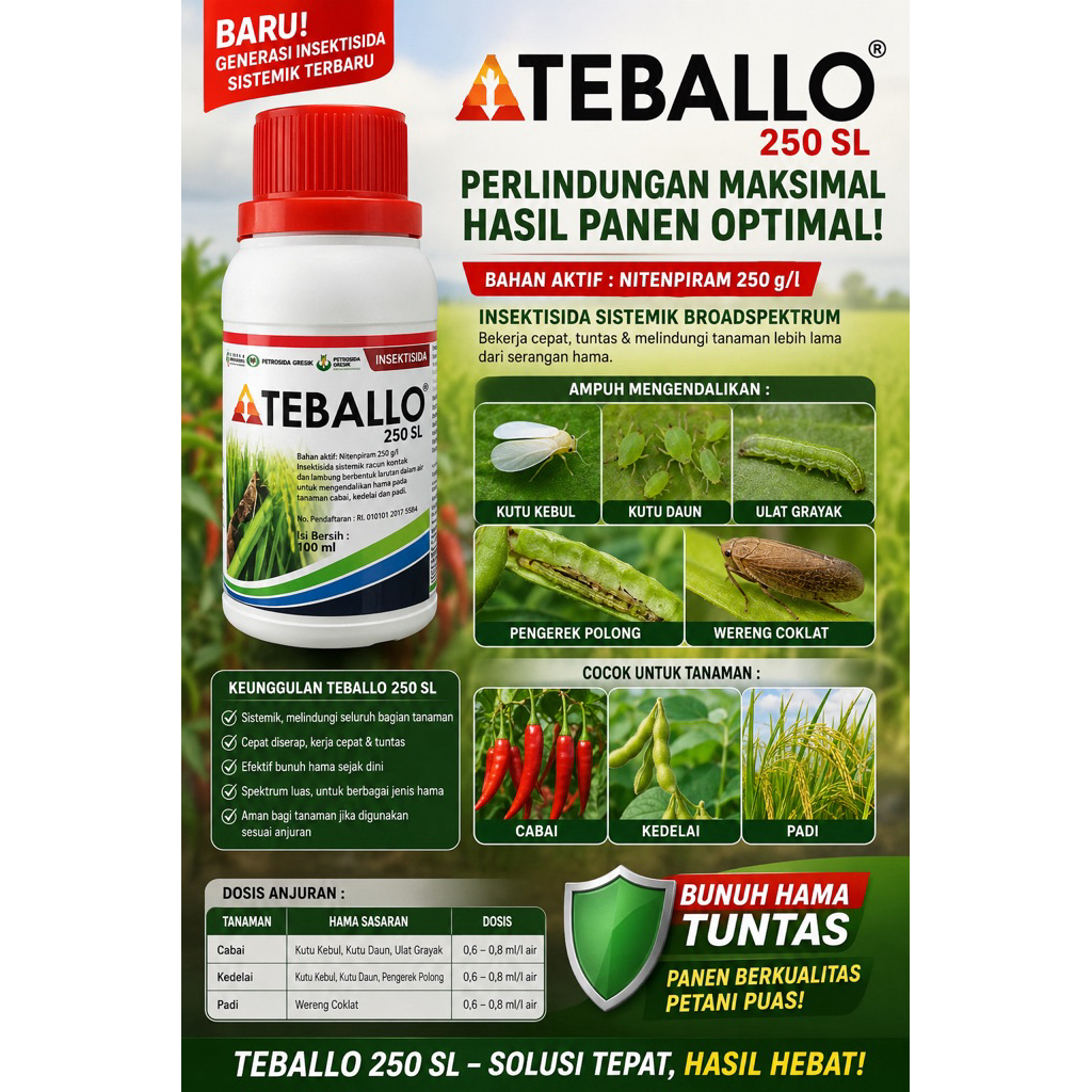 insektisida tebalo 250sl berbahan aktif nitenpiram 250g/l kemasan 100ml