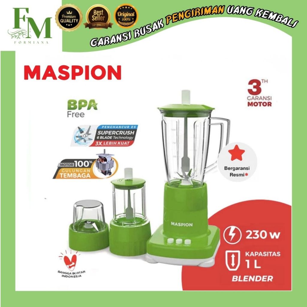Maspion MT-1273 GL Blender Dapur Serbaguna Alat Penghalus Jus Buah Bumbu ORI BERGARANSI - FM