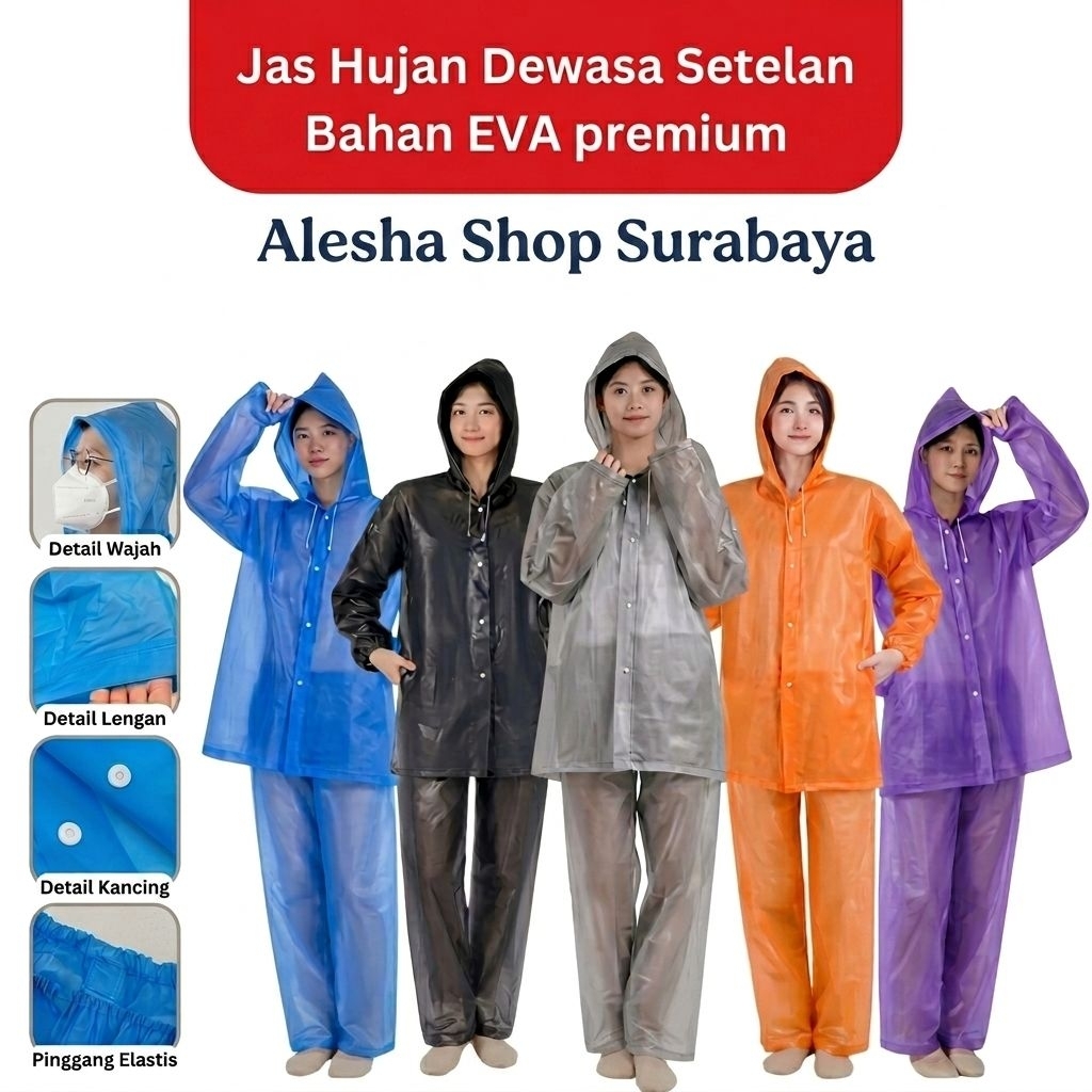 <PROMO> EVA RAINCOAT Jas Hujan Dewasa Model Setelan Baju & Celana All Size Pria Wanita