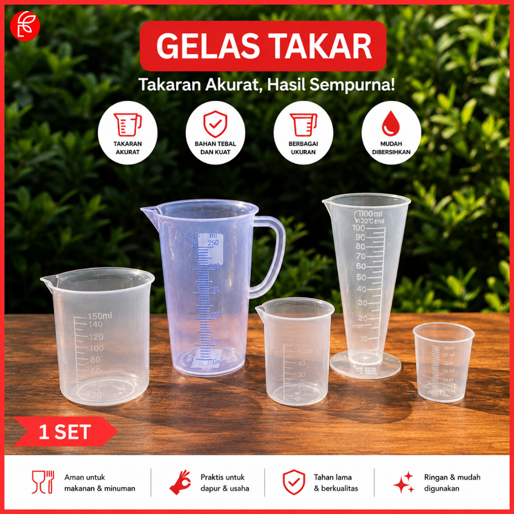 GELAS TAKAR KERUCUT SET 5 PCS | GELAS UKUR AIR GULA SIRUP LENGKAP | PAKET GELAS TAKAR
