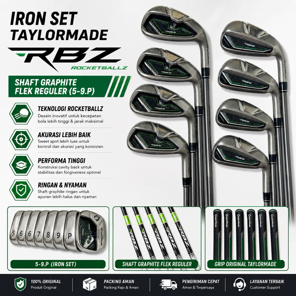 Stick Golf Iron Set Taylormade RBZ RocketBallz Shaft Graphite Flek Reguler Second Original