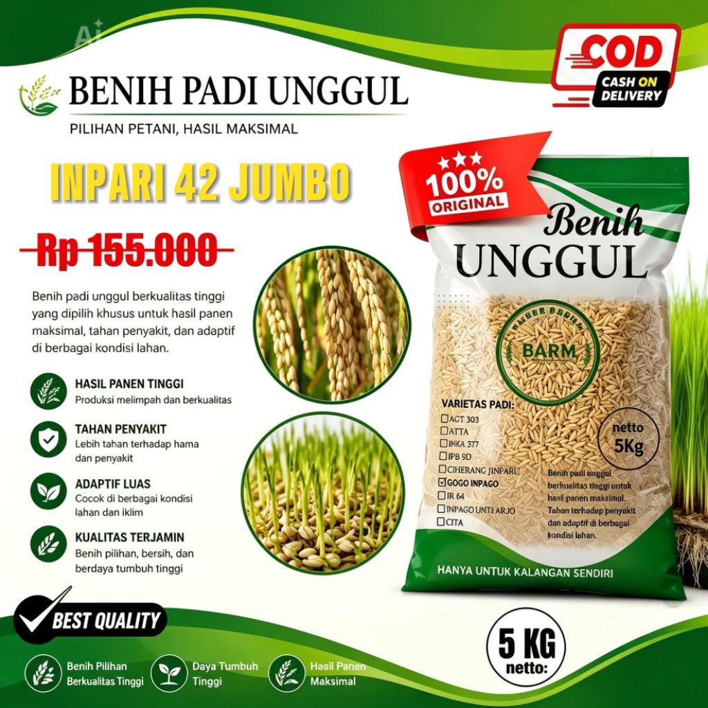 Benih padi Inpari 42 jumbo kemasan 5kg