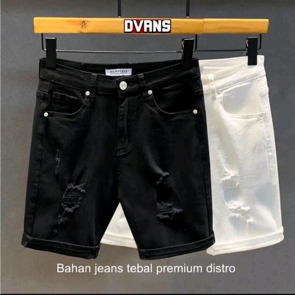 DVANS – Celana Pendek Jeans Sobek Pria Slimfit Premium Streetwear