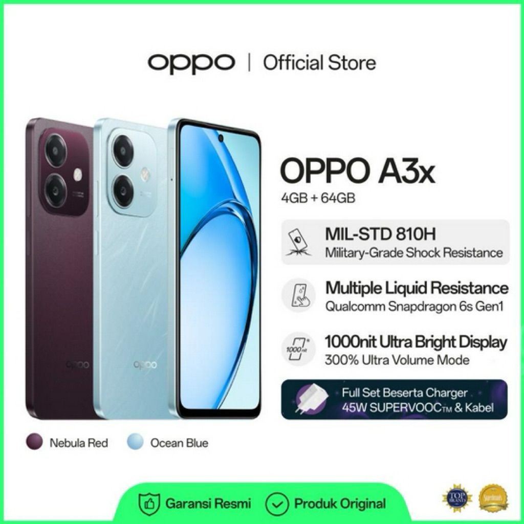 OPPO A3x 4+4/64GB BNOB GARANSI RESMI INDONESIA