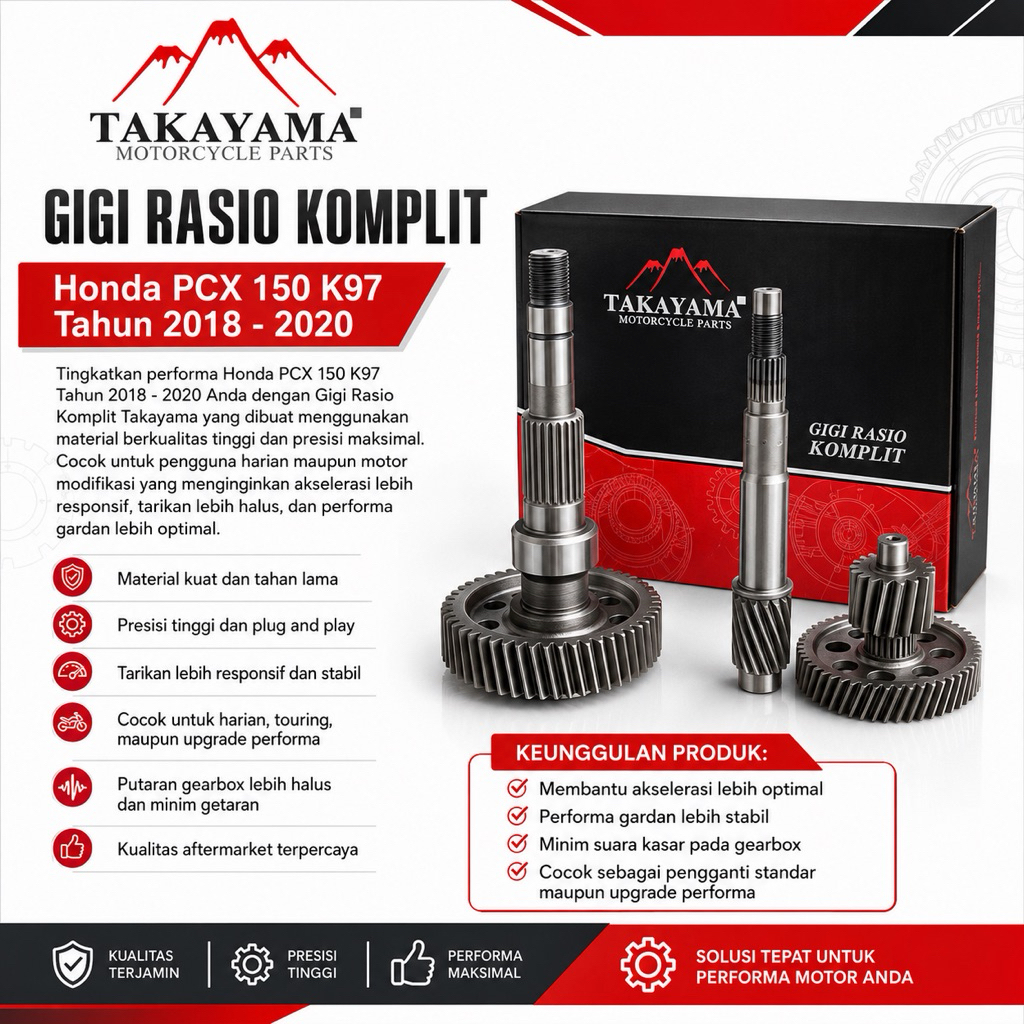 GIGI RASIO KOMPLIT/GEAR BOX KOMPLIT PCX 150 K97 MERK TAKAYAMA