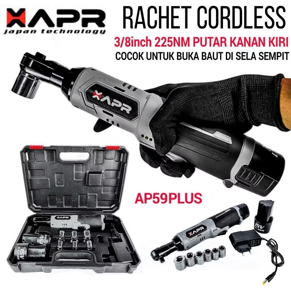 APR AP59+ RACHET CORDLESS 3/8 225nm UNTUK BUKA BAUT 8-17mm