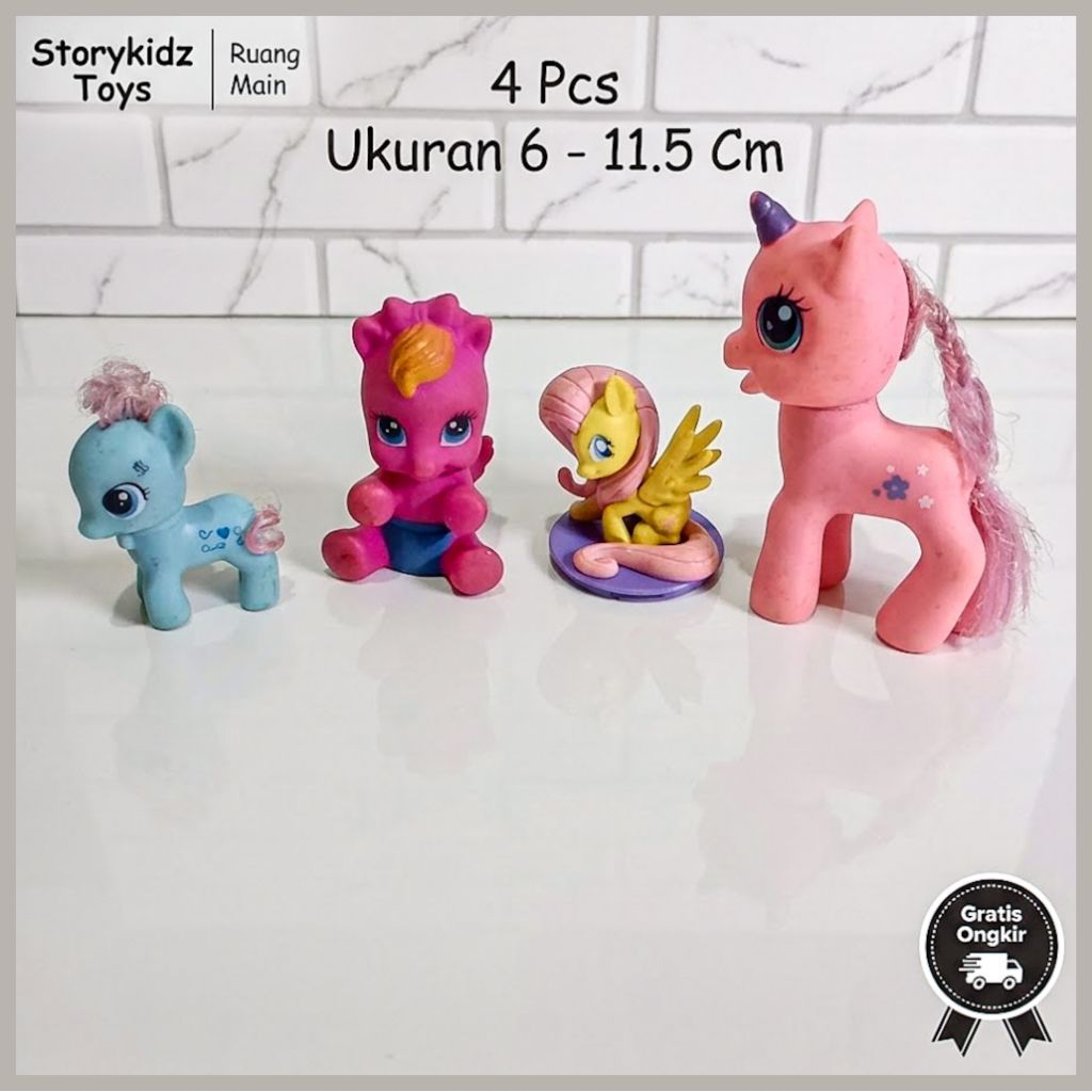 Paket Mainan Anak My Little Pony 4 Pcs Kuda Pony Pinkie Pie Fluttershy Preloved Lucu