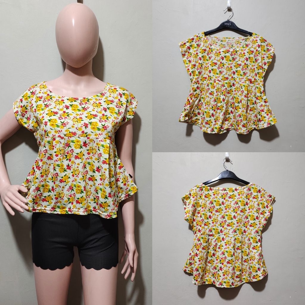 N'YES floral top floral crop yellow top yellow crop top flower top flower tee yellow blouse kuning f