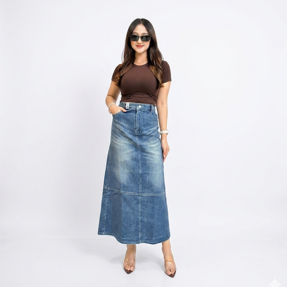 NN Jeans - Jessie Rok Jeans Model A-Line Belakang karet Bahan Jeans Strech Nyaman Dipakai Daily Outf