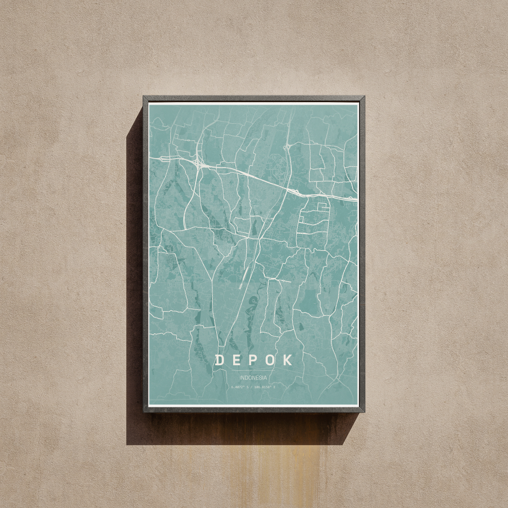 Depok City Map Wall Art Poster Peta Kota Depok Hiasan Dinding Aesthetic Ukuran A3
