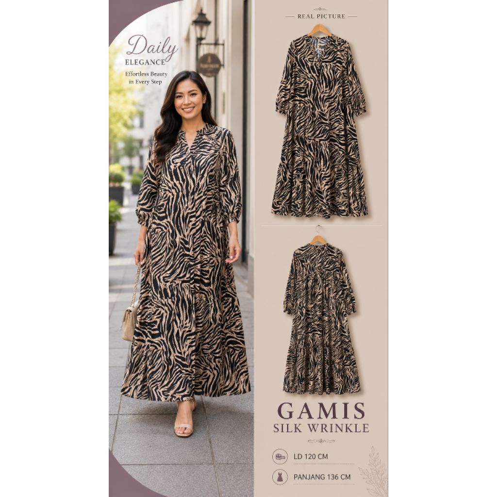 Gamis Bahan Silk Wrinkle LD 120 CM