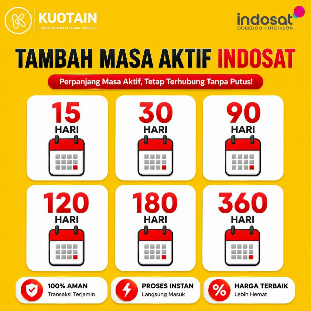 Tambah Masa Aktif Indosat IM3 Ooredoo 15 Hari 30 Hari 90 Hari 120 Hari 180 Hari 360 Hari Perpanjang 