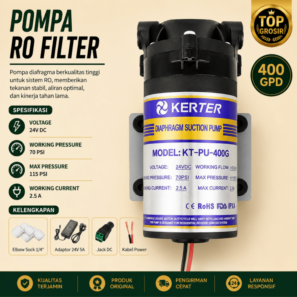 Pompa Ro 400 Gpd 24V Pompa Air  Dengan Adaptor Booster pump RO pompa dorong filter RO