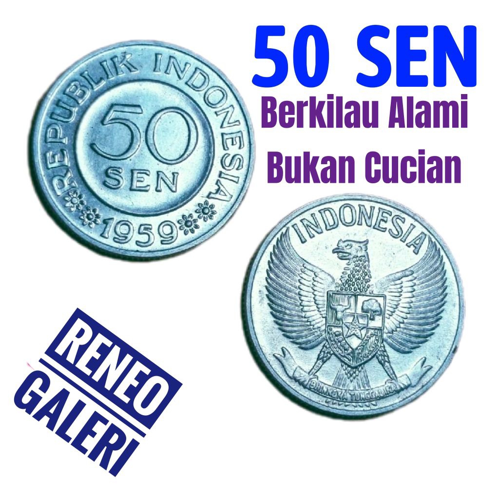 Berkilau 50 Sen Garuda Tahun 1958 1959 1961 Uang Koin Logam Indonesia Kuno 0,5 Rupiah