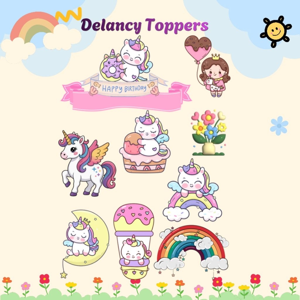 Topper Ulang Tahun Unicorn |Topper custom tulisan nama Hiasan Cake Bithday/ Hiasan Tumpengan |Tema U
