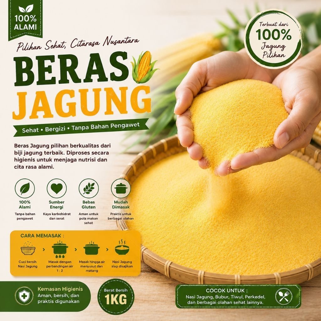 Beras Jagung Halus 1kg / Ampok Nasi Sego Jagung Halus Rendah Kalori - Petik Bumi