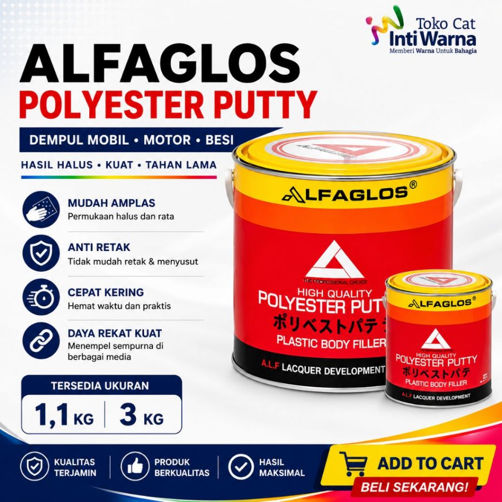 ALFAGLOS Dempul Mobil Polyester Putty 1,1Kg 3Kg Dempul Body Mobil Dempul Motor Dempul Besi Plastic B