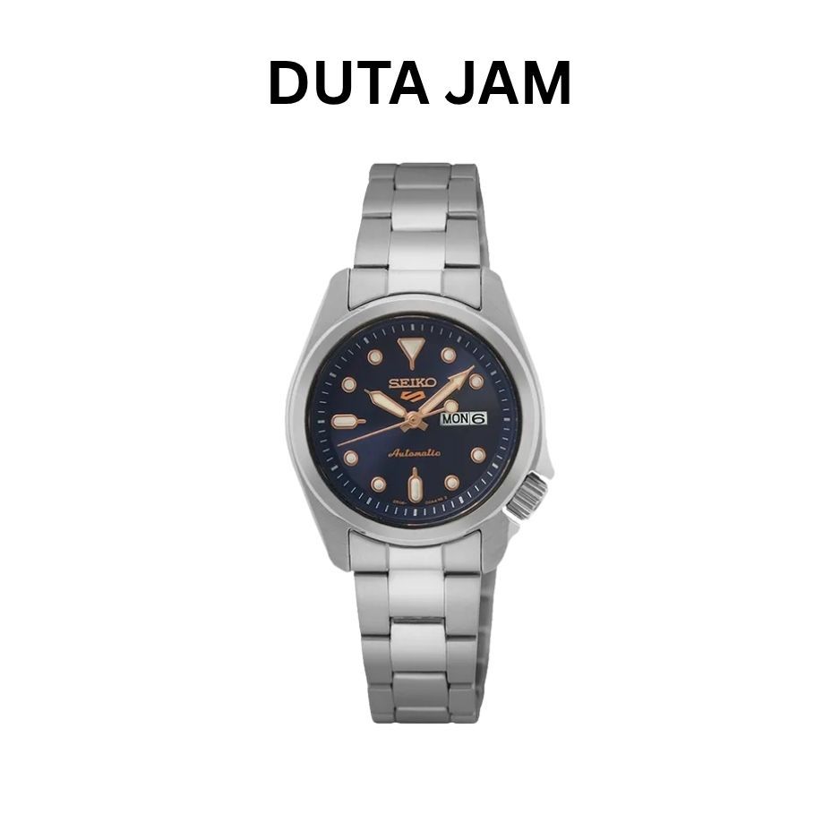 JAM TANGAN WANITA SEIKO 5 SRE003K1 AUTOMATIC STAINLESS STRAP BLUE SILVER
