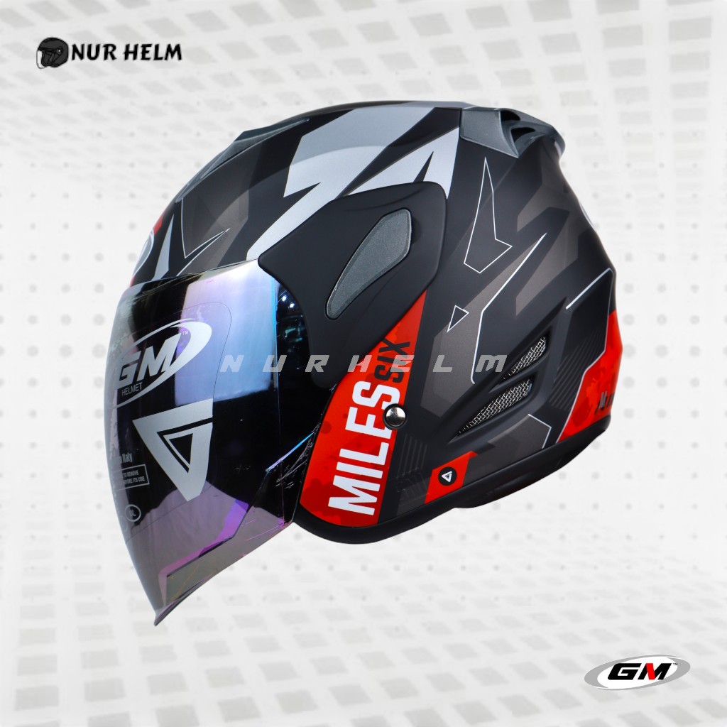 GM Fighter SR Motif Six Miles - Black/Red Doff - Helm Half Face