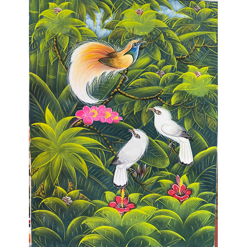 lukisan burung, lukisan Canvas, lukisan buatan tangan, hiasan dinding