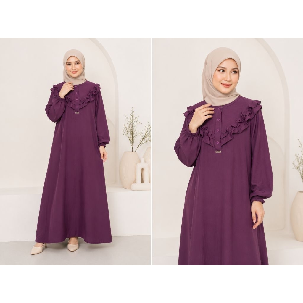 Amora Ruffle Dress – Gamis Polos Elegan Premium