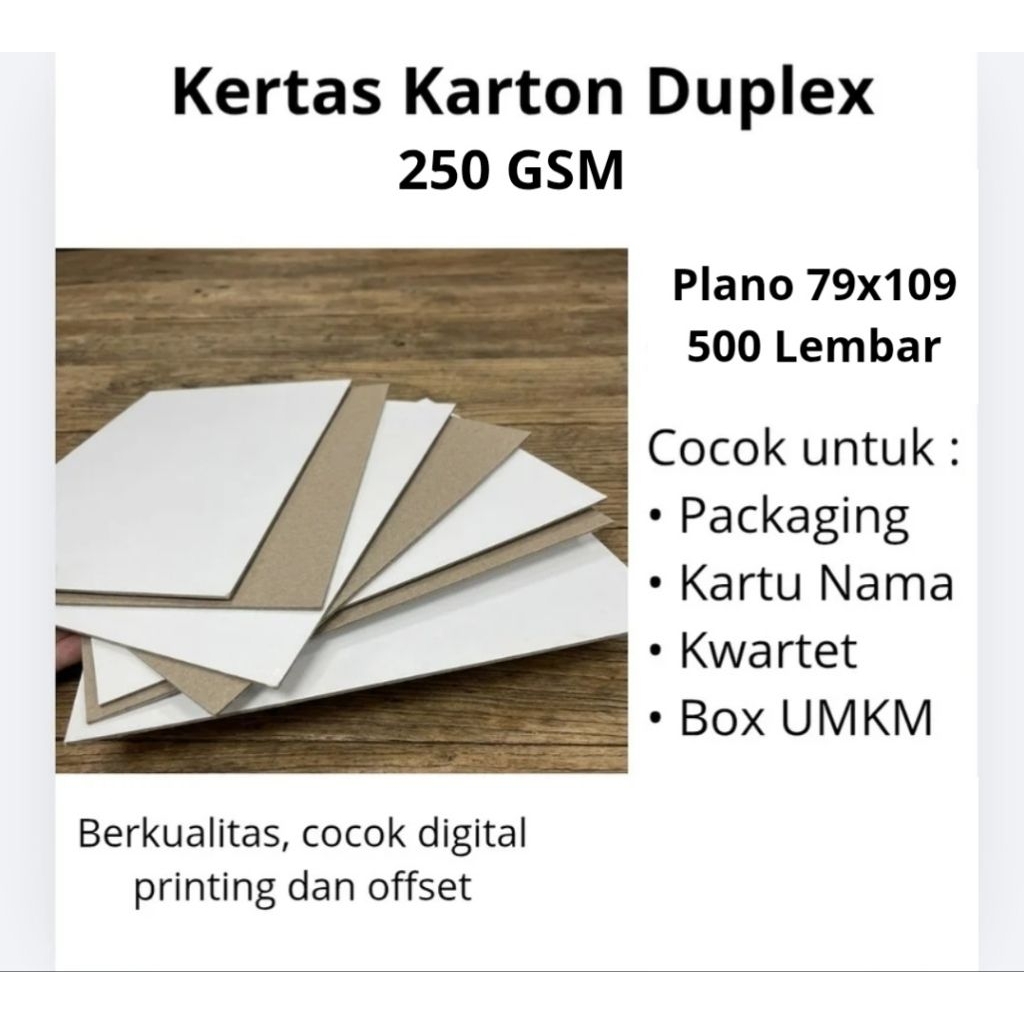 Kertas Karton Duplex Premium 250 GSM Plano 79x109 Isi 500 Lembar | Bahan Packaging & Box Makanan