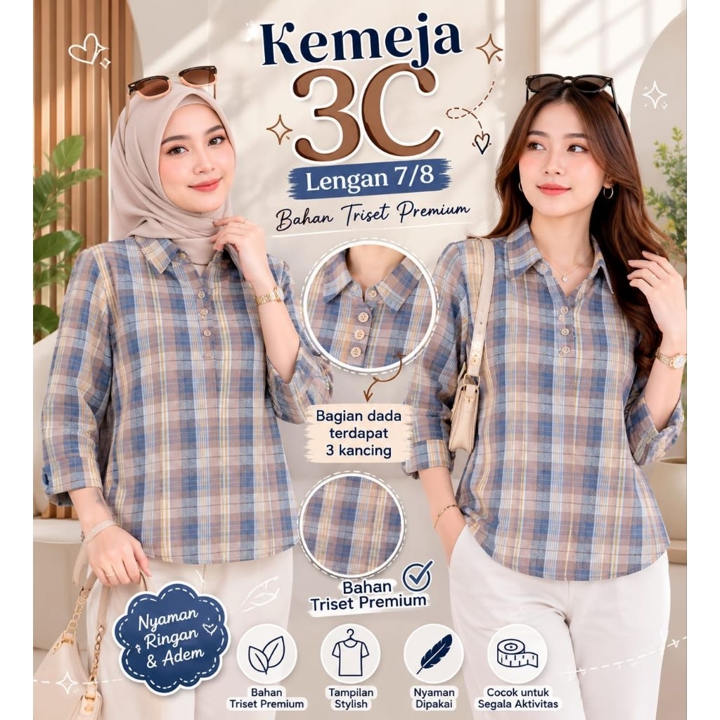TUNIK CEWEK DEWASA 3C & KEMEJA 3C LENGAN 7/8 (best seller)