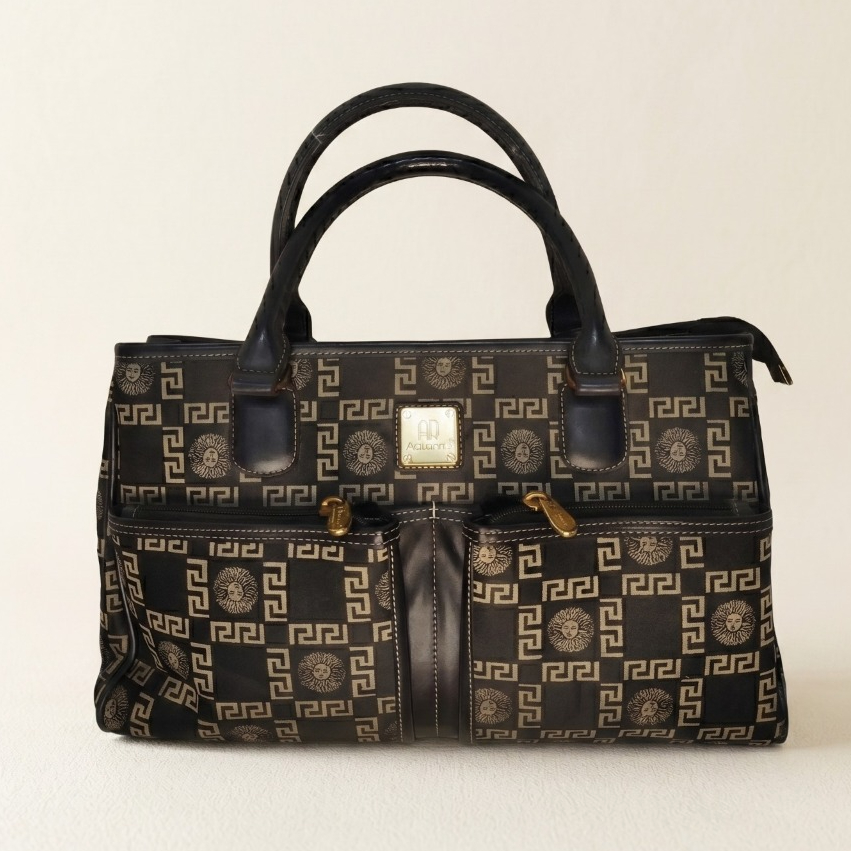 Tas Preloved Wanita Handbag Hitam Motif Vintage Klasik Tas Kerja Kantor Ibu Kapasitas Besar Elegan M