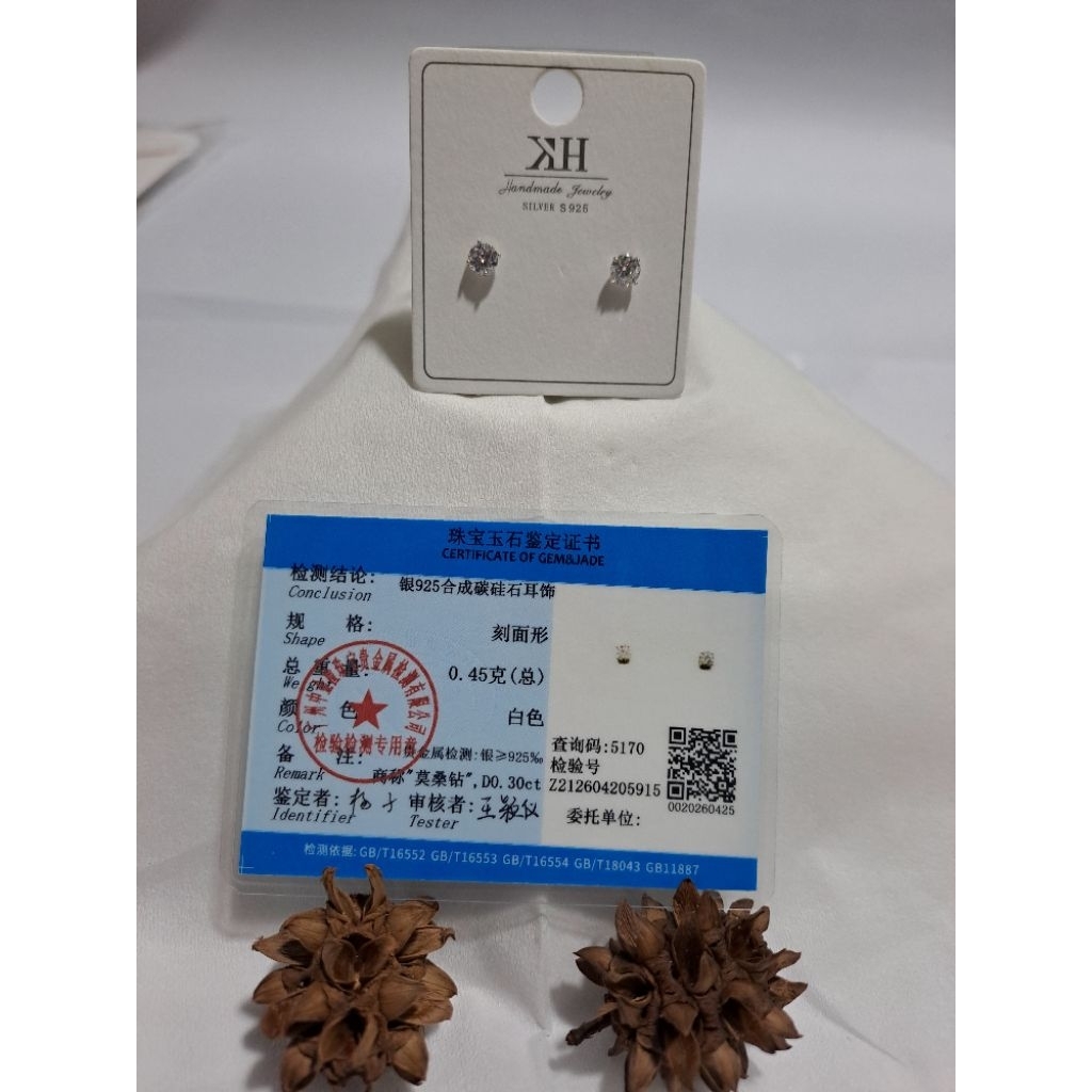 Anting Soliter Anting tusuk mata satu Perak S925 Mossanite