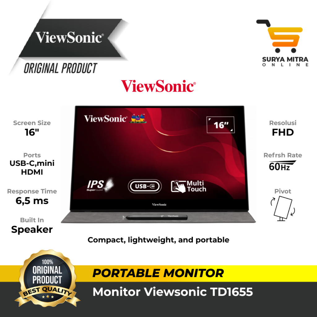 Monitor Portable Viewsonic TD1655 15.6" Touch 1080p IPS