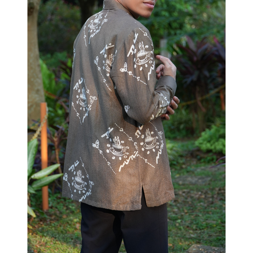 WASTRA AKSARA - Kemeja Koko Batik Lampung - Doby - Motif Kopi (Army)