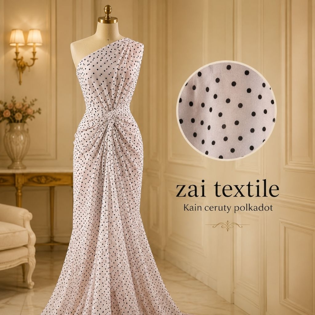 kain ceruty polkadot - kain sifon ceruty motif - kain polkadot