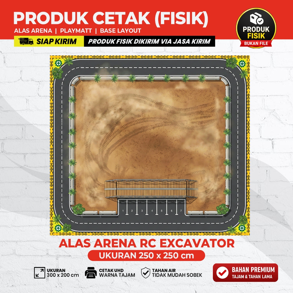 Arena RC Excavator 2,5 x 2,5 m Cetak Banner | Alas Arena RC Konstruksi | Produk Fisik Siap Pakai