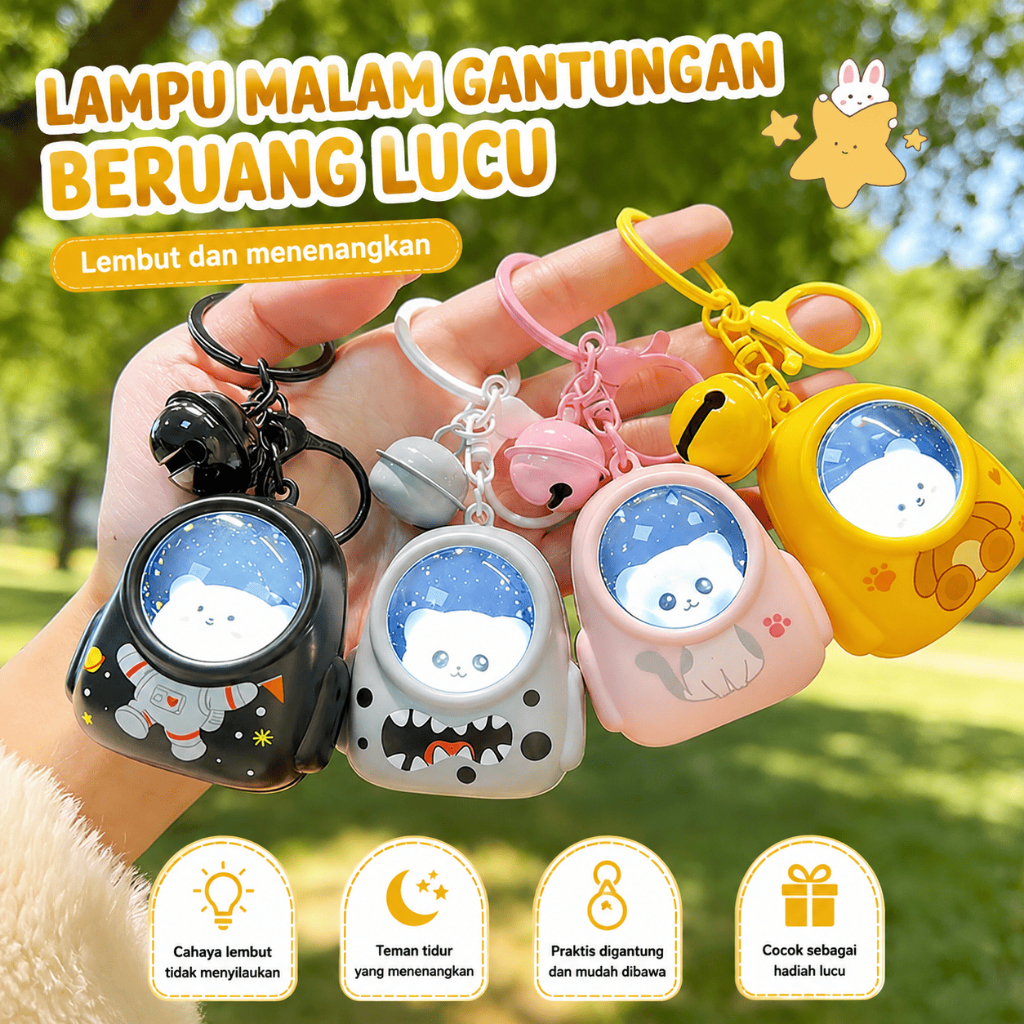 Gantungan Kunci Backpack Cat Gantungan Tas 3D Boneka Kucing Ada Lampu Terang LED
