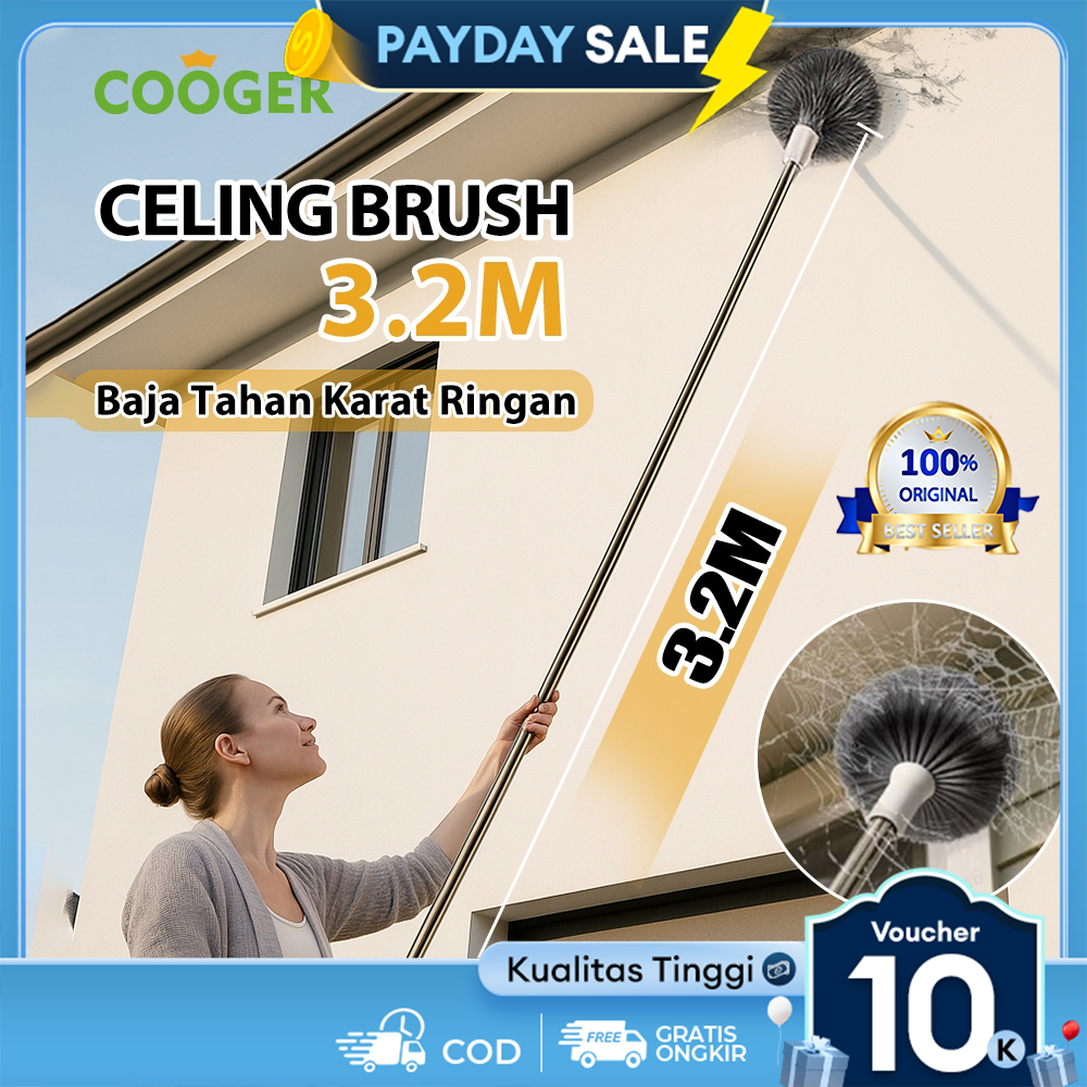 COOGER Sapu Plafon Pegangan Panjang 3 Meter Alat Pembersih Sawang Plafon Bahan Ringan Anti Karat Mul
