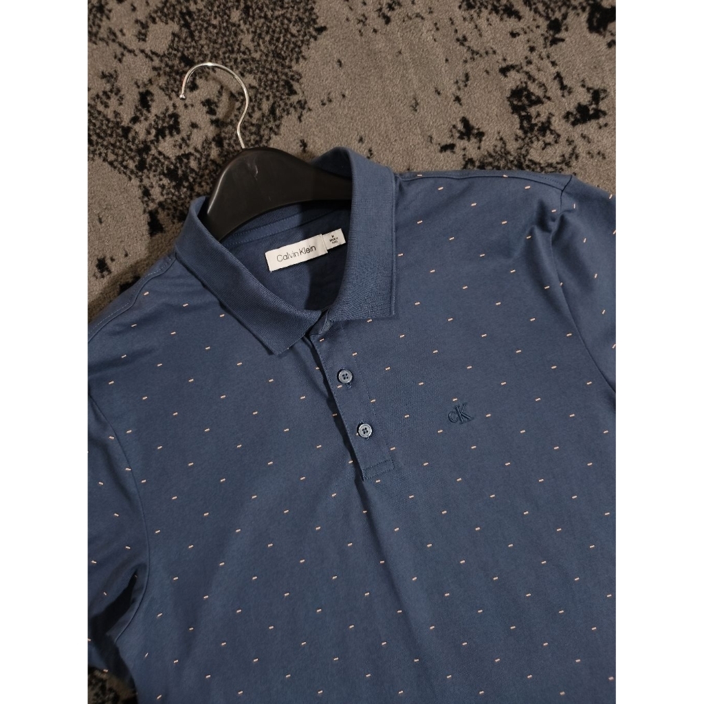 Polo Poloshirt Kaos Kerah CK Calvin Klein Biru Motif
