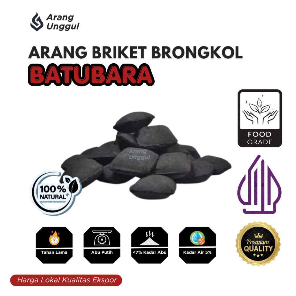 Arang Briket Pillow Batubara 3Kg BBQ Premium Food Grade Areng Barbeque
