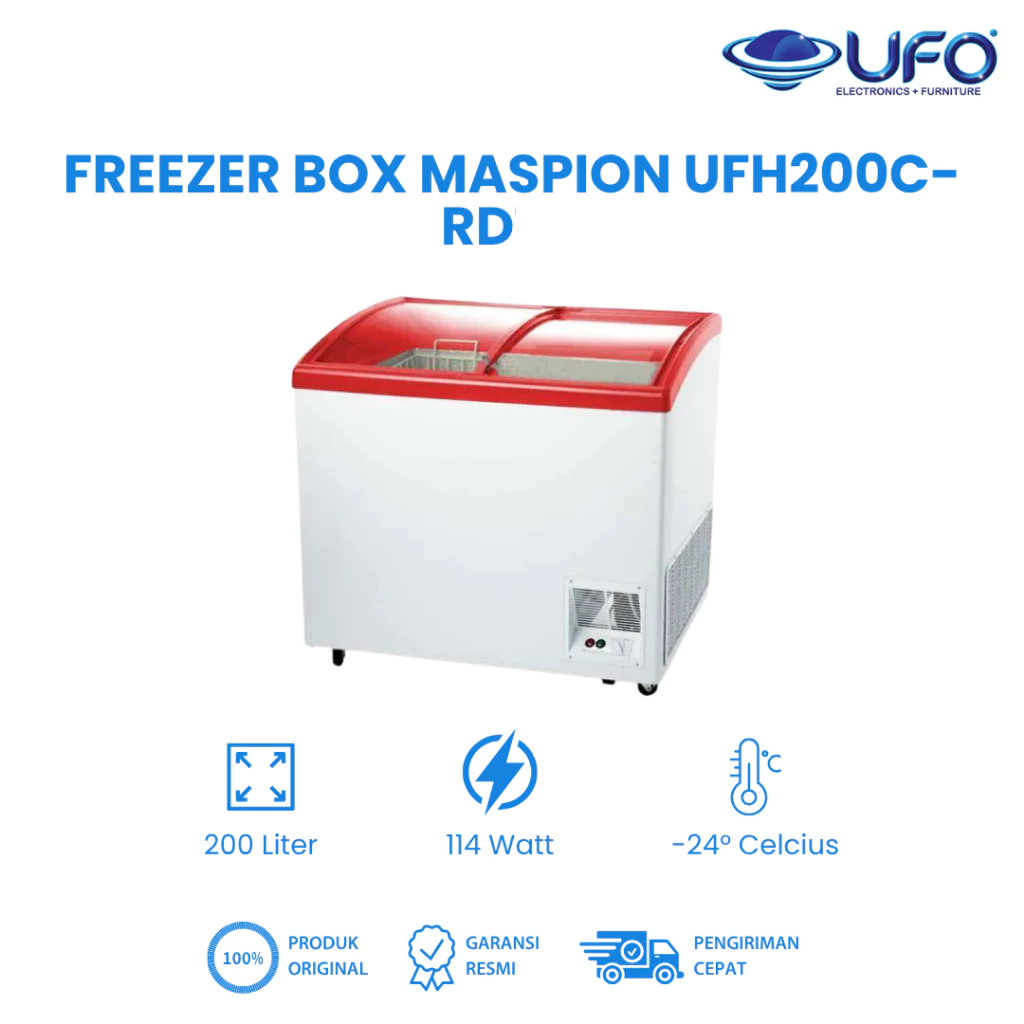 MASPION UFH-200C / UFH-200C-FK / UFH200C-RD FK Sliding Glass Freezer 200 Liter