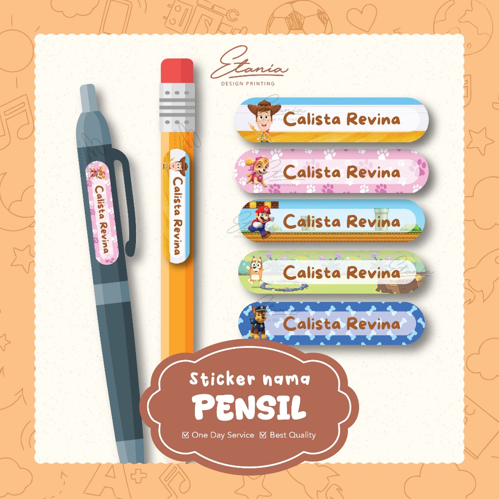 Stiker Nama Anak Waterproof Pensil Pen Crayon Buku Label Nama ATK