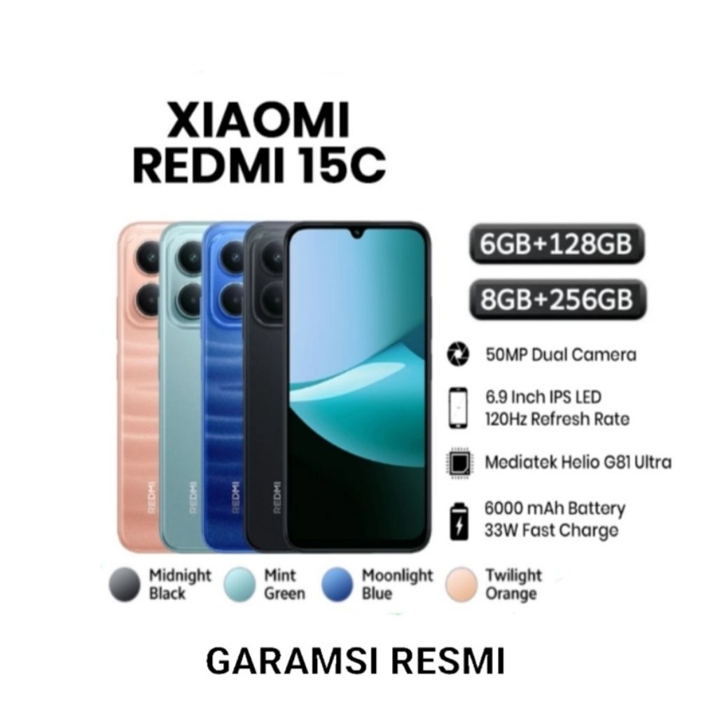 HP XIAOMI REDMI 15C 6/128 GB - NEW XIOMI REDMI 15C RAM 6GB ROM 128GB GARANSI RESMI
