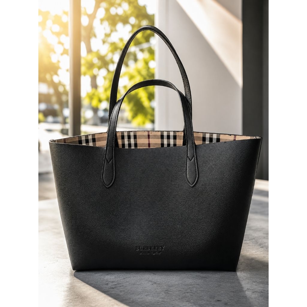 Tote Bag Motif Check Style Burberry Hitam  Preloved