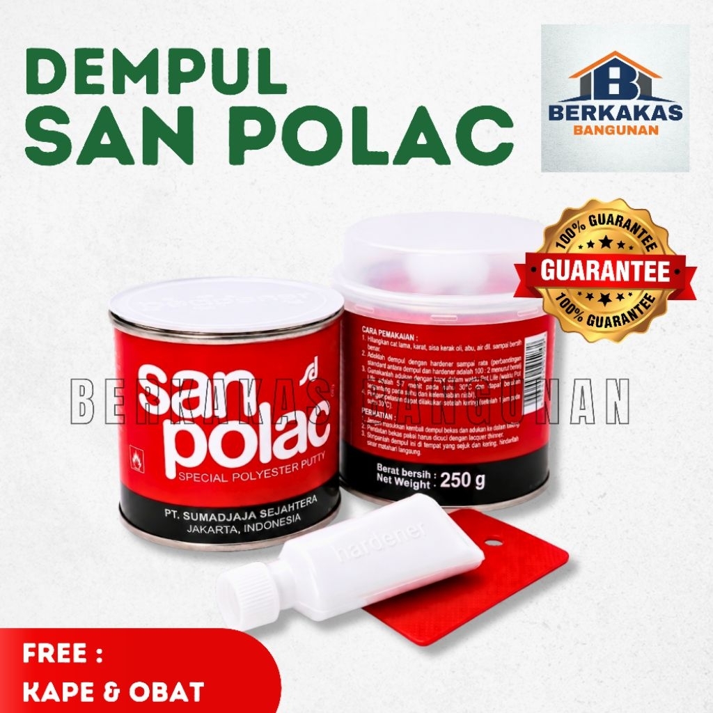 Dempul Sanpolac 250gr + Hardener & Kape | Dempul Besi/ Mobil/ Motor/ Polyester Putty Original