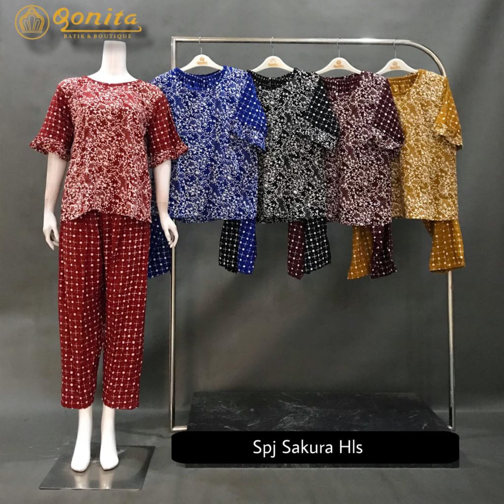 one set/ setelan celana spj sakura hls Qonita batik Pekalongan