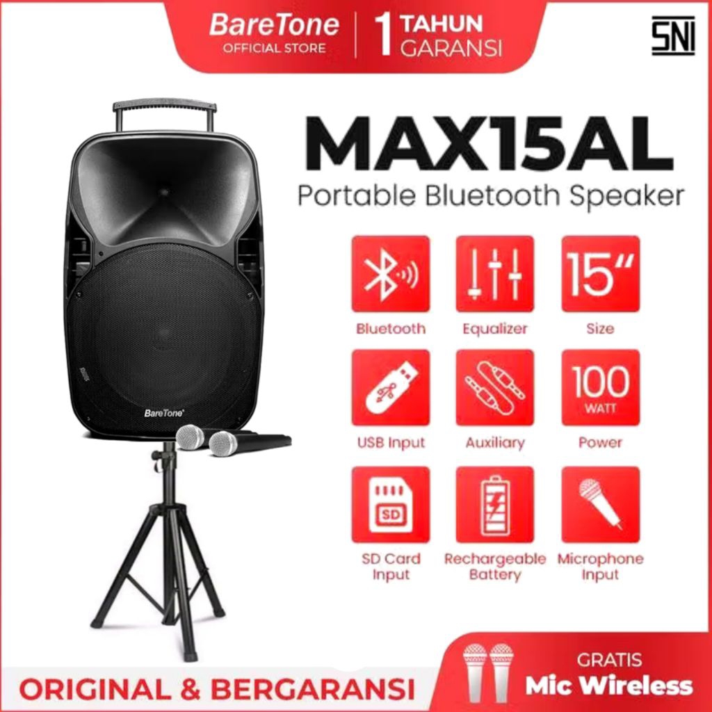 Speaker Portable Baretone Max15al Original Speaker Baretone 15inch