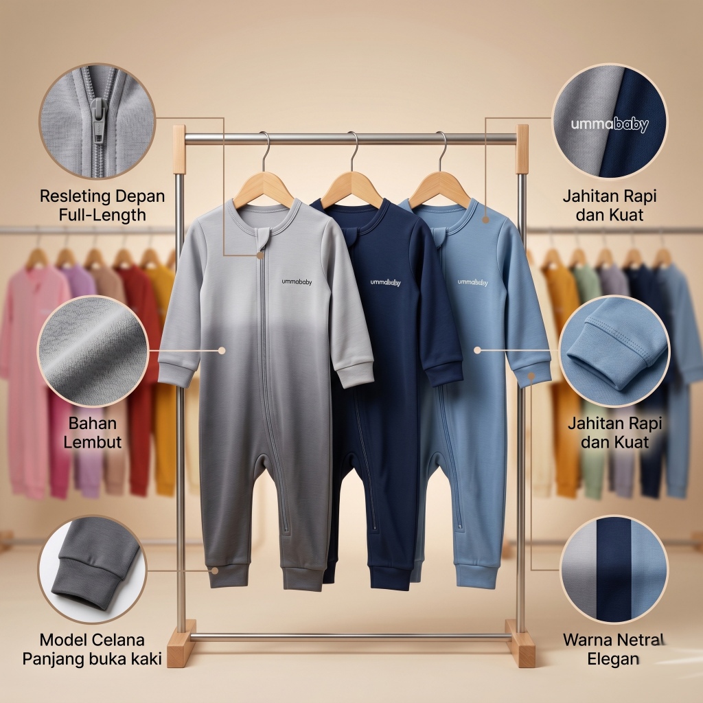 ummababyshop 3 pcs Sleepsuit Bayi Baru Lahir Buka Kaki Romper Bayi Jumper Bayi Panjang Baju Bayi Per